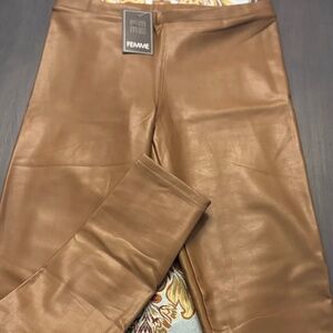 Faux Leather Women’s Leggings XL - Tan